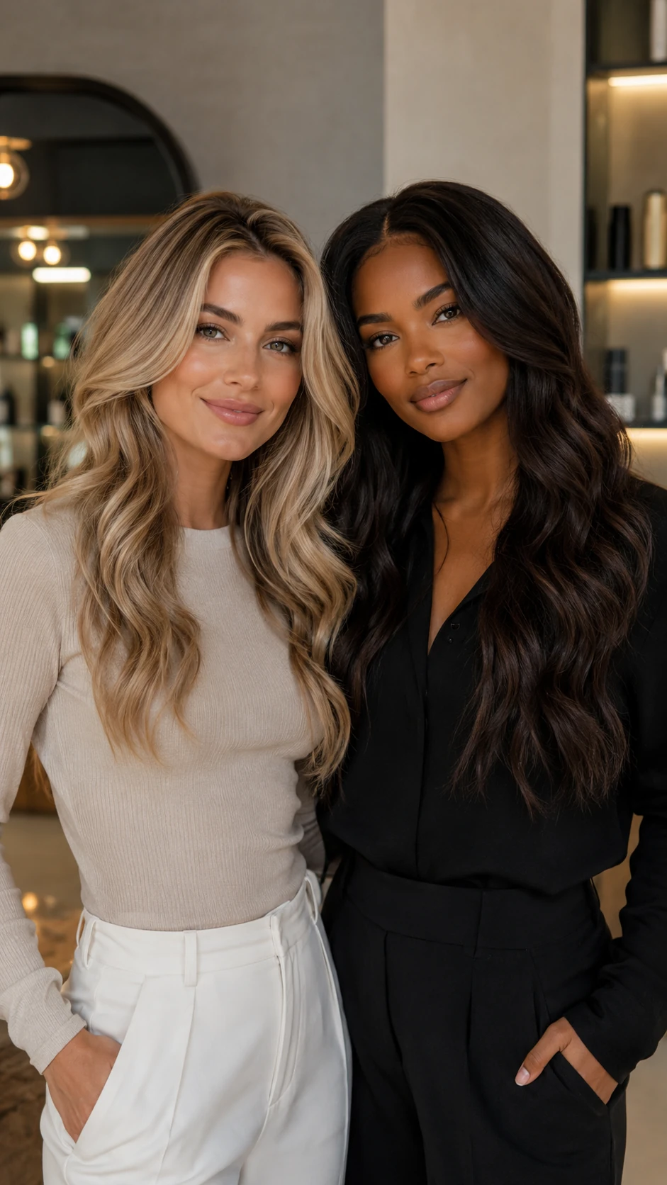 Two women with beautifully styled long hair